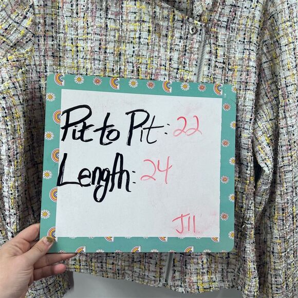 EST 1946 Women's Tweed Moto Jacket XL Multicolor Fringe Zip Mid-Length - Picture 8 of 8